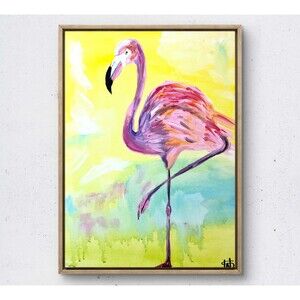 WS original pink flamingo painting 12X16 canvas acrylic expressionism modern art